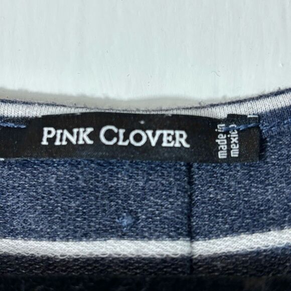 Pink Clover XL back button detail dark blue & white stripe hi lo tee - Picture 7 of 9